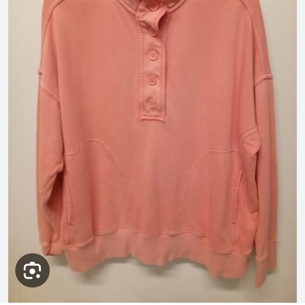 Aerie Cozy Button Neck Sweatshirt | Soft Coral Pink - Picture 2 of 2